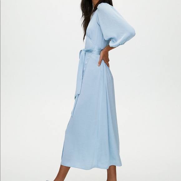Brand New With Tags Aritzia Blue Satin Wrap Dress - Picture 5 of 9